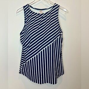 Lands' End Women's High Neck Tankini Swimsuit Top Navy & White, sz 16 D